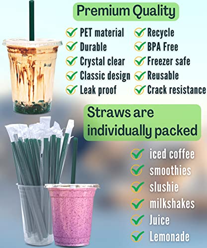 Cappatua 12 oz Clear Plastic Cups with Lids and STRAWS, Disposable Drinking Cups for Cold Drinks, Iced Coffee, Milkshakes, Smoothies, 25 Sets - Image 2