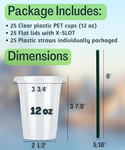 Cappatua 12 oz Clear Plastic Cups with Lids and STRAWS, Disposable Drinking Cups for Cold Drinks, Iced Coffee, Milkshakes, Smoothies, 25 Sets - Image 3