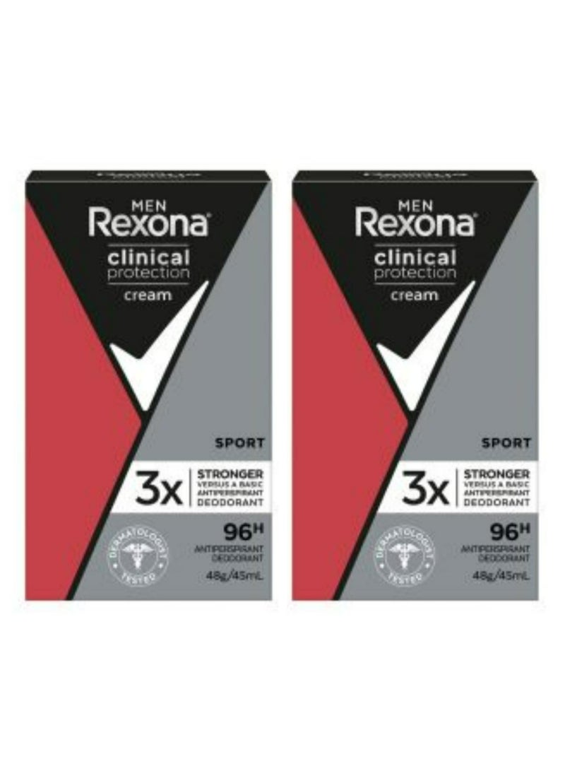ريكسونا كريم مزيل العرق الرياضي للرجال للحماية السريرية مع حماية ثلاثية من التوتر توفر 96 ساعة 45 مل قطعتين - Image 1