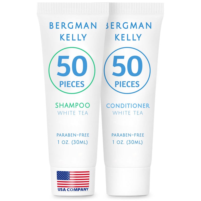 Bergman Kelly - Travel Shampoo and Conditioner Set - 1 fl oz, 100 Pieces, White Tea - Delight Your Guests with Revitalizing and Refreshing Hotel Toiletries and Guest Hospitality in Bulk - Image 1