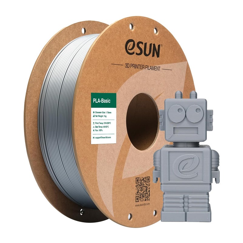 eSUN PLA Basic Filament 1.75mm, 3D Printer Filament High Speed PLA for Fast Printing, 1KG Spool (2.2 LBS) 3D Printing Filament for High Speed 3D Printers, Silver - Image 1