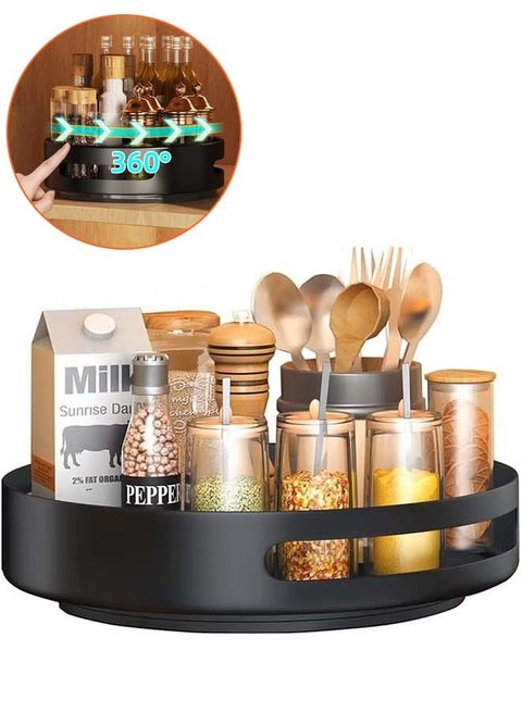 Lazy Susan Spice Container, 360° Rotating Spices Rack with Non-Slip Pad Metal Kitchen Organizer Spices for Cabinet, Kitchen, Counter, Refrigerator, Black Seasoning Organizer, 31 x 31x 5 cm Spice Organizer Kitchen Organizer