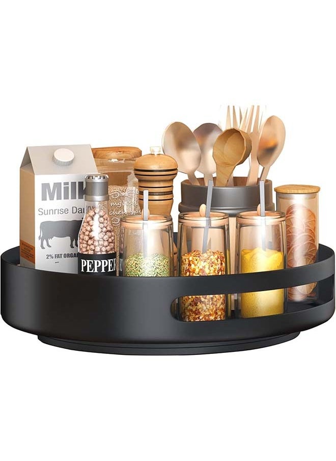 YIM-VIBEHAUS - Lazy Susan Spice Container, 360° Rotating Spices Rack with Non-Slip Pad Metal Kitchen Organizer Spices for Cabinet, Kitchen, Counter, Refrigerator, Black Seasoning Organizer, 30 x 30 cm Spice Organizer - Image 1