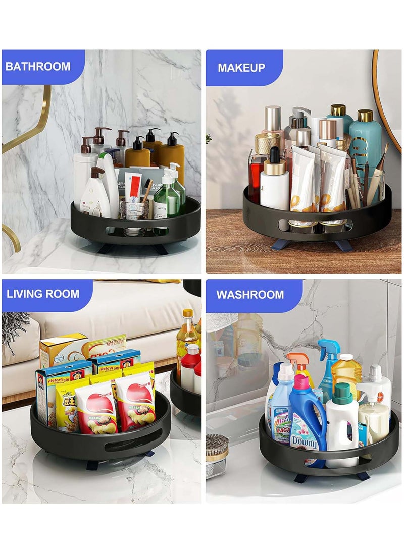 YIM-VIBEHAUS - Lazy Susan Spice Container, 360° Rotating Spices Rack with Non-Slip Pad Metal Kitchen Organizer Spices for Cabinet, Kitchen, Counter, Refrigerator, Black Seasoning Organizer, 30 x 30 cm Spice Organizer - Image 1