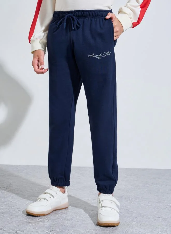 Styli Teen Boys Navy Blue Slogan Print Cuffed Joggers