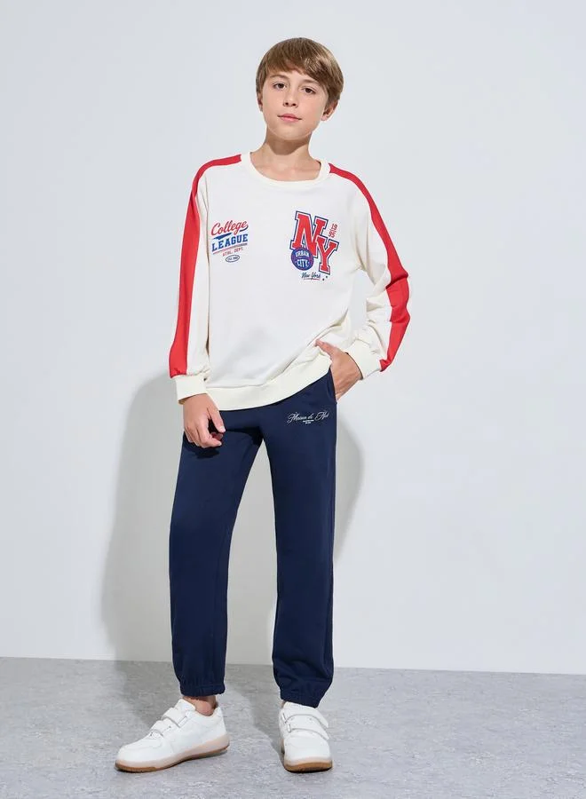 Styli Teen Boys Navy Blue Slogan Print Cuffed Joggers