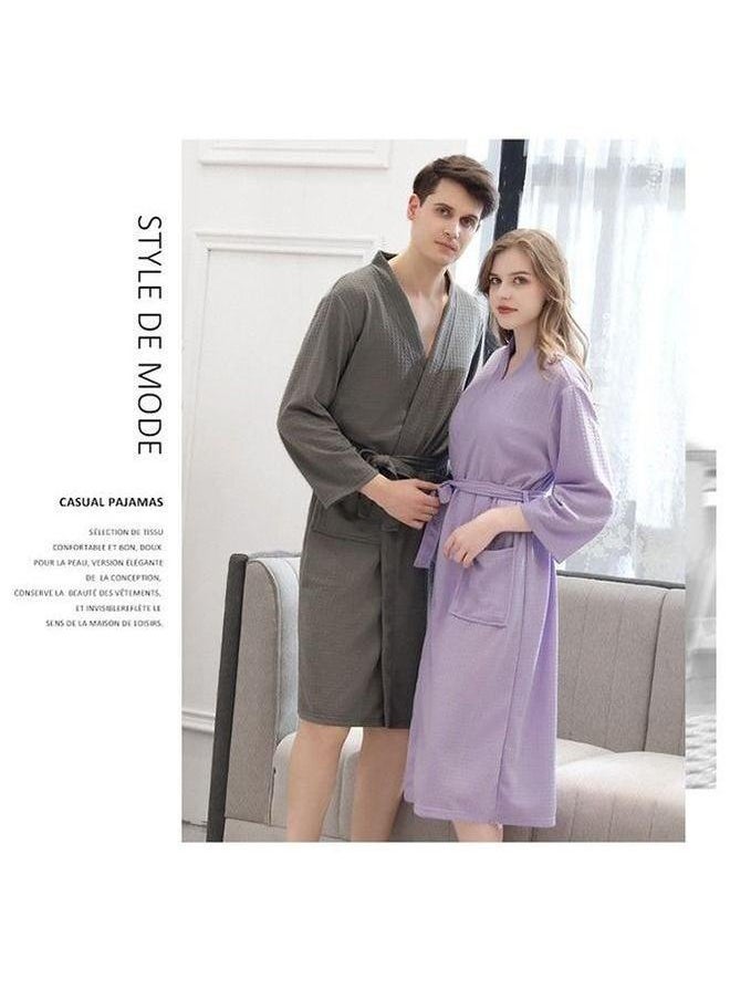 HOMESTAR Waffle Weave Bathrobe,Couple Robe,Kimono Robe with Soft Shiny Pocket Bathrobe Bath Towel,Great for After Shower or Swim and Resort Hotel Spa,L  - Image 3