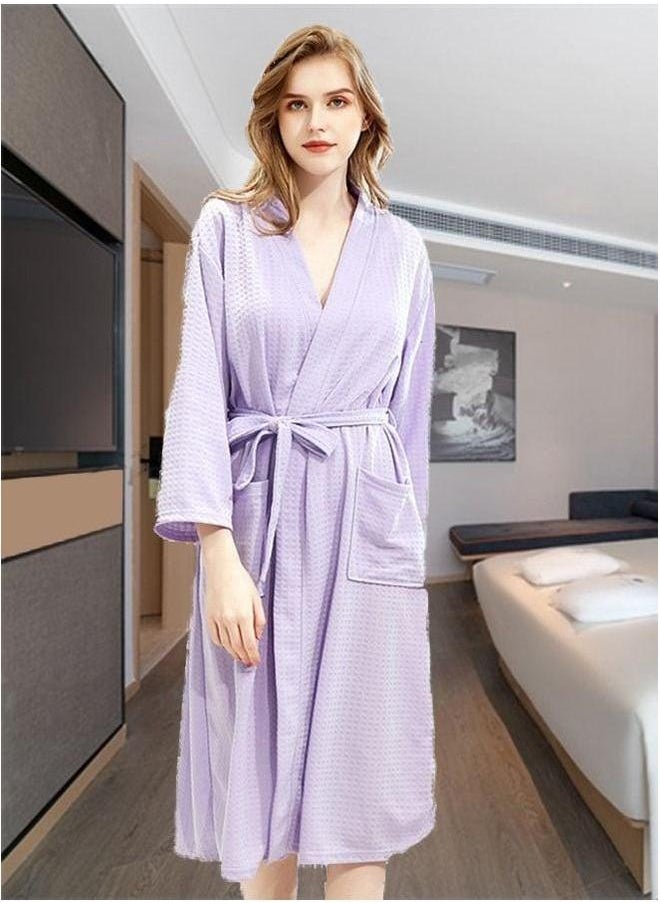 HOMESTAR Waffle Weave Bathrobe,Couple Robe,Kimono Robe with Soft Shiny Pocket Bathrobe Bath Towel,Great for After Shower or Swim and Resort Hotel Spa,L  - Image 2