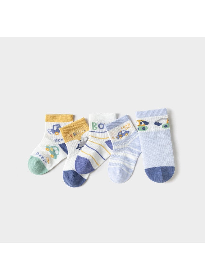 Balabala Baby Socks Summer New Mesh Cotton Thin Breathable Category A Infant Ankle Socks Anti-cold Jacquard 5-pairs Pack - Image 4