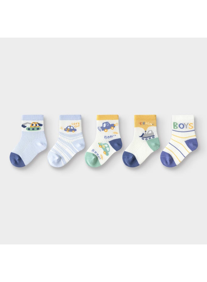 Balabala Baby Socks Summer New Mesh Cotton Thin Breathable Category A Infant Ankle Socks Anti-cold Jacquard 5-pairs Pack - Image 3