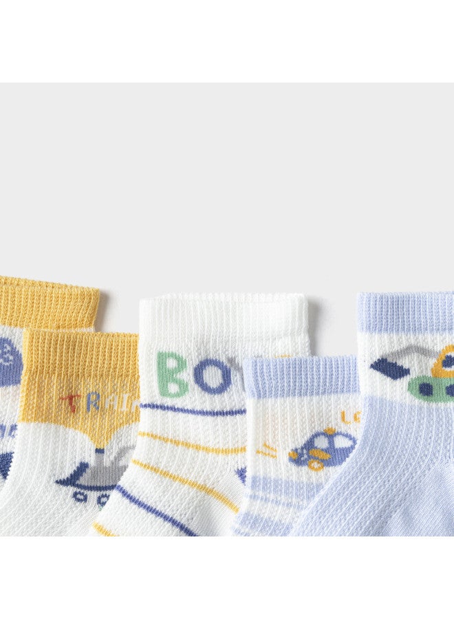 Balabala Baby Socks Summer New Mesh Cotton Thin Breathable Category A Infant Ankle Socks Anti-cold Jacquard 5-pairs Pack - Image 5