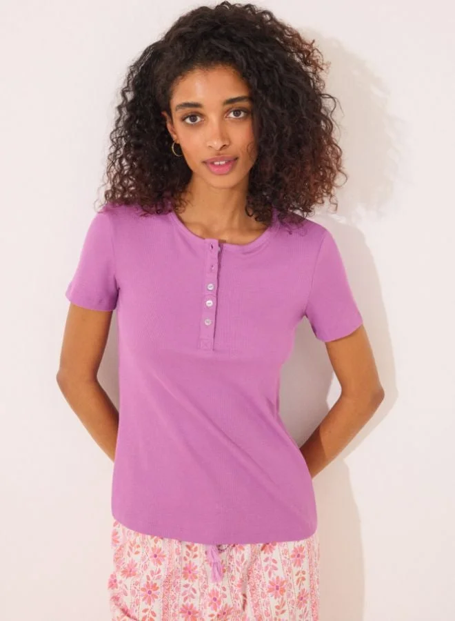 women'secret Purple ribbed short sleeve T-shirt