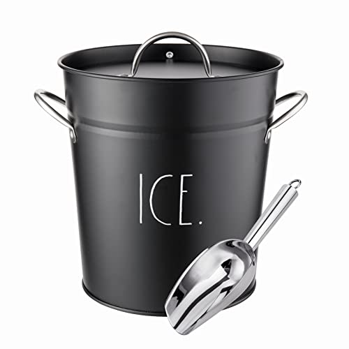Rae Dunn Ice Bucket with Scoop - Stainless Steel Bucket with Handle, Lid and Ice Scooper - 4 Qt. Storage Bin for Ice Cubes for Bars, Parties, Backyard Barbeques, Picnics, and Camping (Black) - Image 1