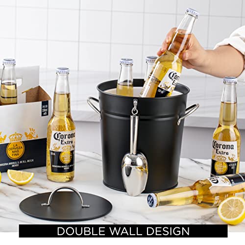 Rae Dunn Ice Bucket with Scoop - Stainless Steel Bucket with Handle, Lid and Ice Scooper - 4 Qt. Storage Bin for Ice Cubes for Bars, Parties, Backyard Barbeques, Picnics, and Camping (Black) - Image 5