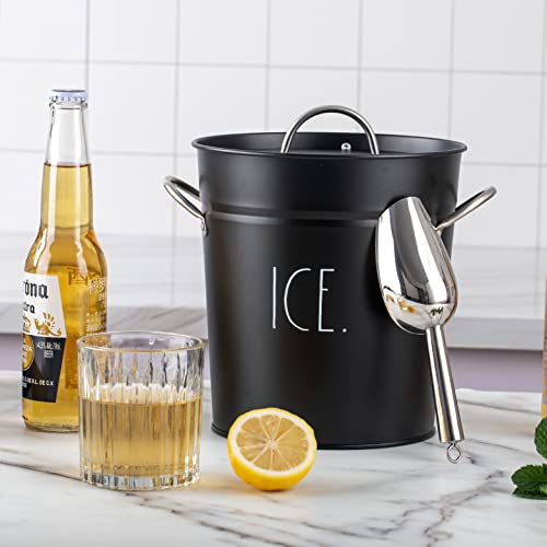 Rae Dunn Ice Bucket with Scoop - Stainless Steel Bucket with Handle, Lid and Ice Scooper - 4 Qt. Storage Bin for Ice Cubes for Bars, Parties, Backyard Barbeques, Picnics, and Camping (Black) - Image 4