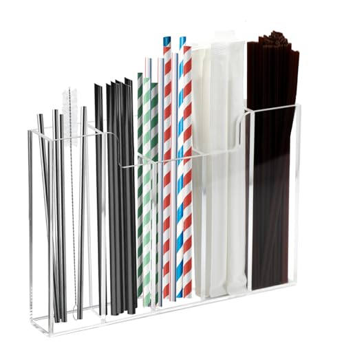 Weiai Acrylic Straw Organizer Holder for Counter Cabinet, 5 Slot Straw Dispenser with 2 Installation Methods for Kitchen Café Bar, Clear - Image 1