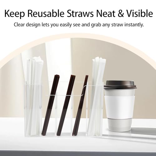 Weiai Acrylic Straw Organizer Holder for Counter Cabinet, 5 Slot Straw Dispenser with 2 Installation Methods for Kitchen Café Bar, Clear - Image 2