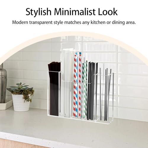 Weiai Acrylic Straw Organizer Holder for Counter Cabinet, 5 Slot Straw Dispenser with 2 Installation Methods for Kitchen Café Bar, Clear - Image 3