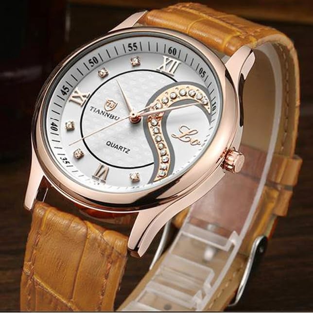 DREAMING Q&P Ultrathin Leather His and Hers Wristwatches (Brown Gold Case) - Image 5