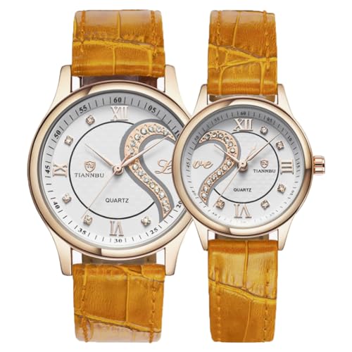 DREAMING Q&P Ultrathin Leather His and Hers Wristwatches (Brown Gold Case) - Image 1