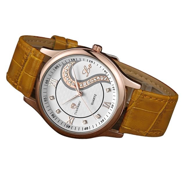 DREAMING Q&P Ultrathin Leather His and Hers Wristwatches (Brown Gold Case) - Image 2