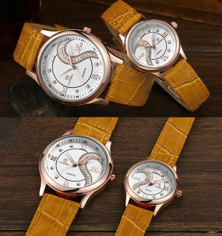 DREAMING Q&P Ultrathin Leather His and Hers Wristwatches (Brown Gold Case) - Image 3