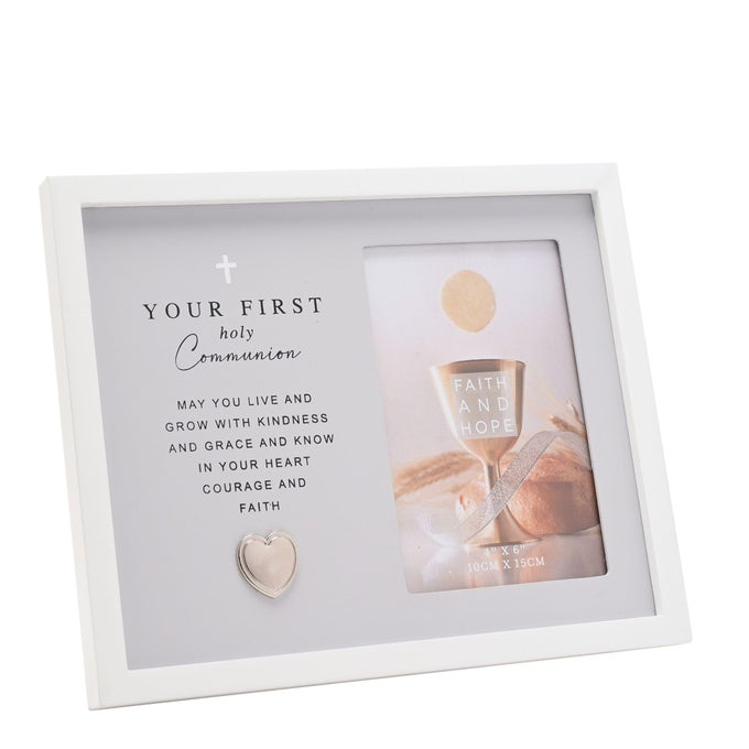 WIDDOP FAITH AND HOPE GREY FRAME FIRST COMMUNION PHOTO FRAME 4 X 6 WOODEN MATERIAL RELIGIOUS COMMERATIVE GIFT PICTURE FRAME