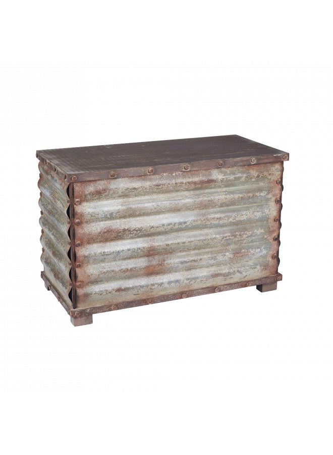 Household Essentials Household Essentials Vintage Metal Storage Trunk, Rustic Silver, Large - Image 2