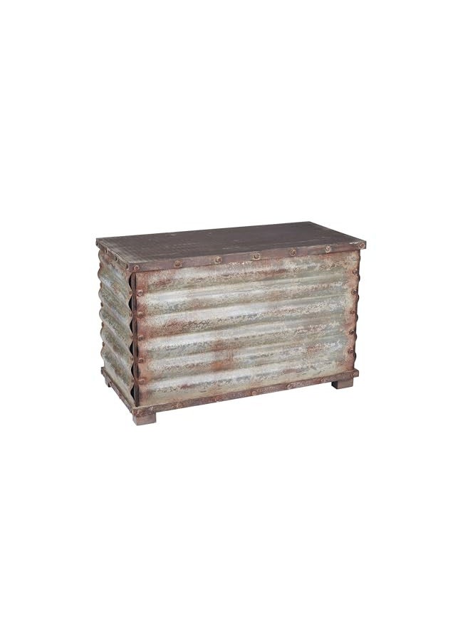 Household Essentials Household Essentials Vintage Metal Storage Trunk, Rustic Silver, Large - Image 1