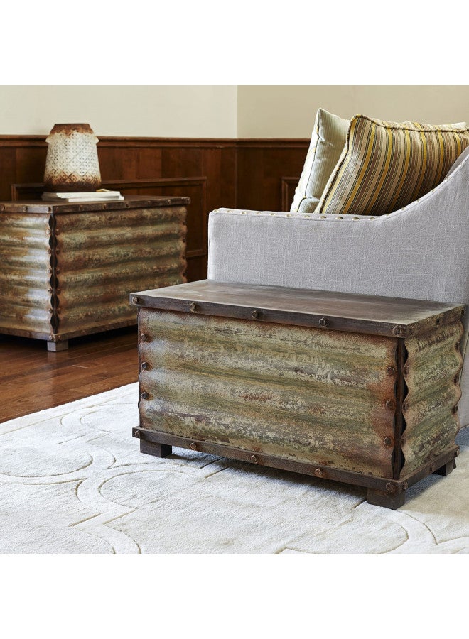 Household Essentials Household Essentials Vintage Metal Storage Trunk, Rustic Silver, Large - Image 3