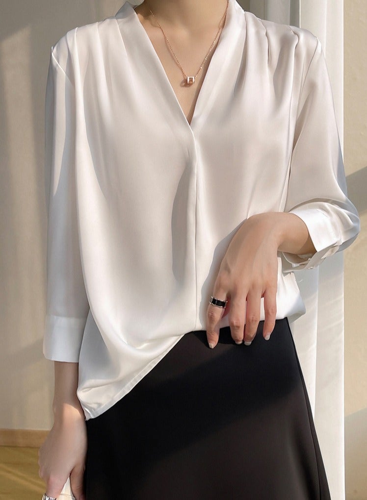 Shougu New Temperament Solid Color Shirt Women's Long Sleeved Shirt - Image 2