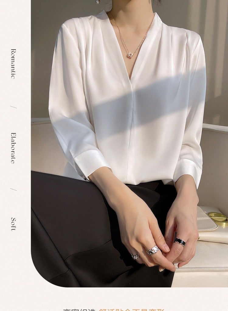 Shougu New Temperament Solid Color Shirt Women's Long Sleeved Shirt - Image 3