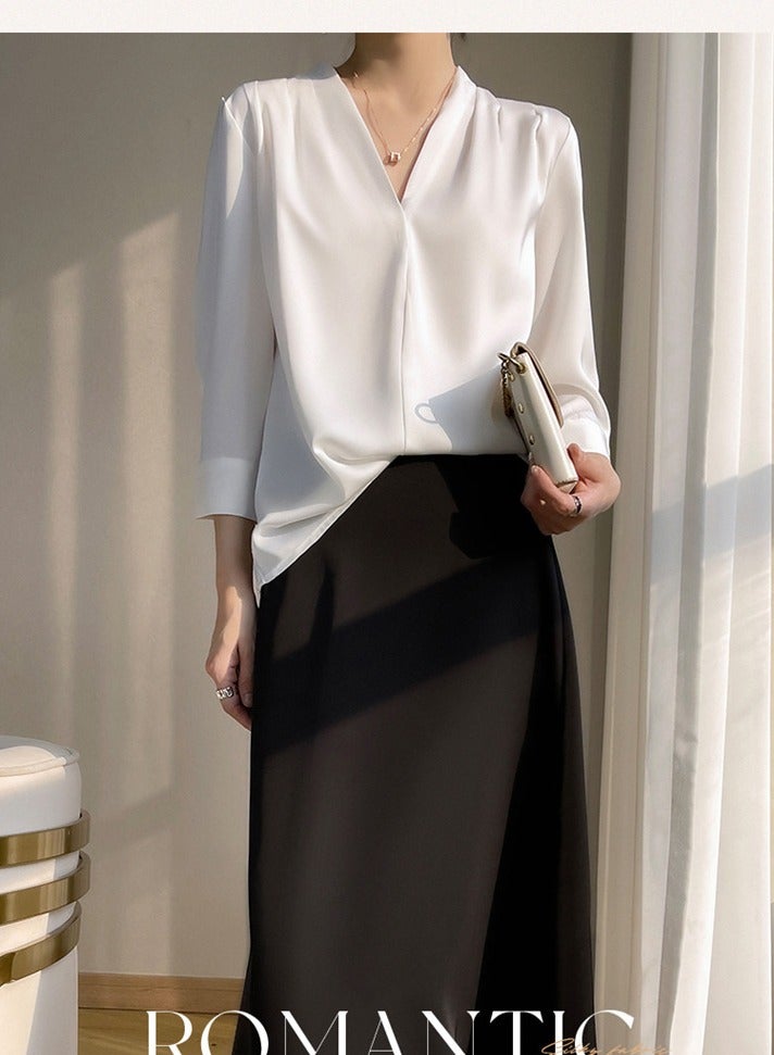 Shougu New Temperament Solid Color Shirt Women's Long Sleeved Shirt - Image 4