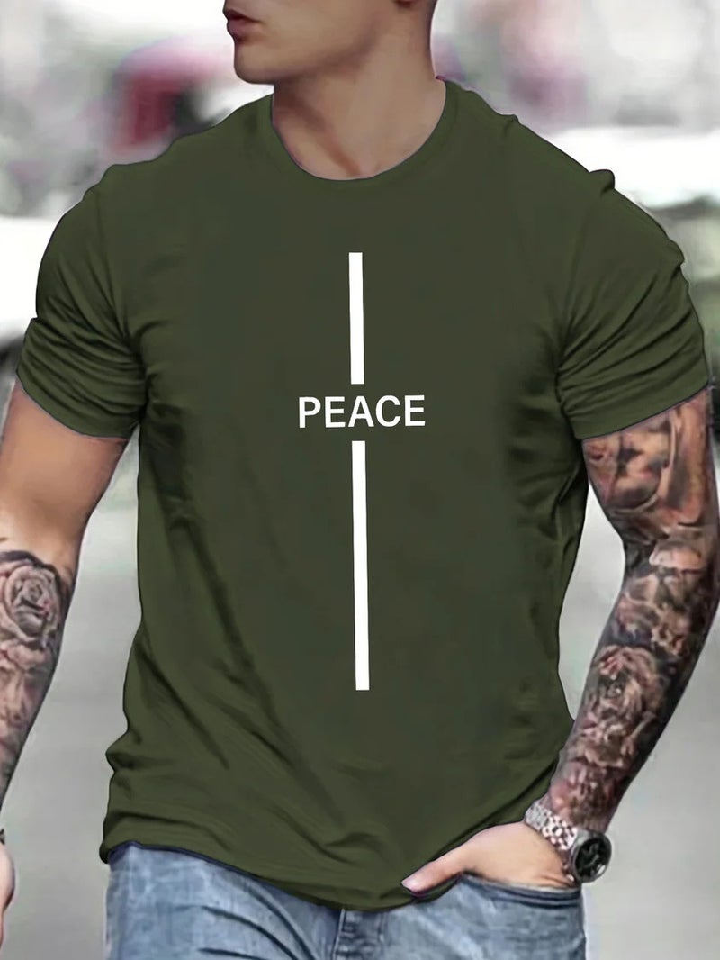 Foreign Trade Cross-border European and American European Code plus size Men's Peaceful Funny Graphic Printing Loose Casual Round Neck Cotton T-Shirt - Image 4