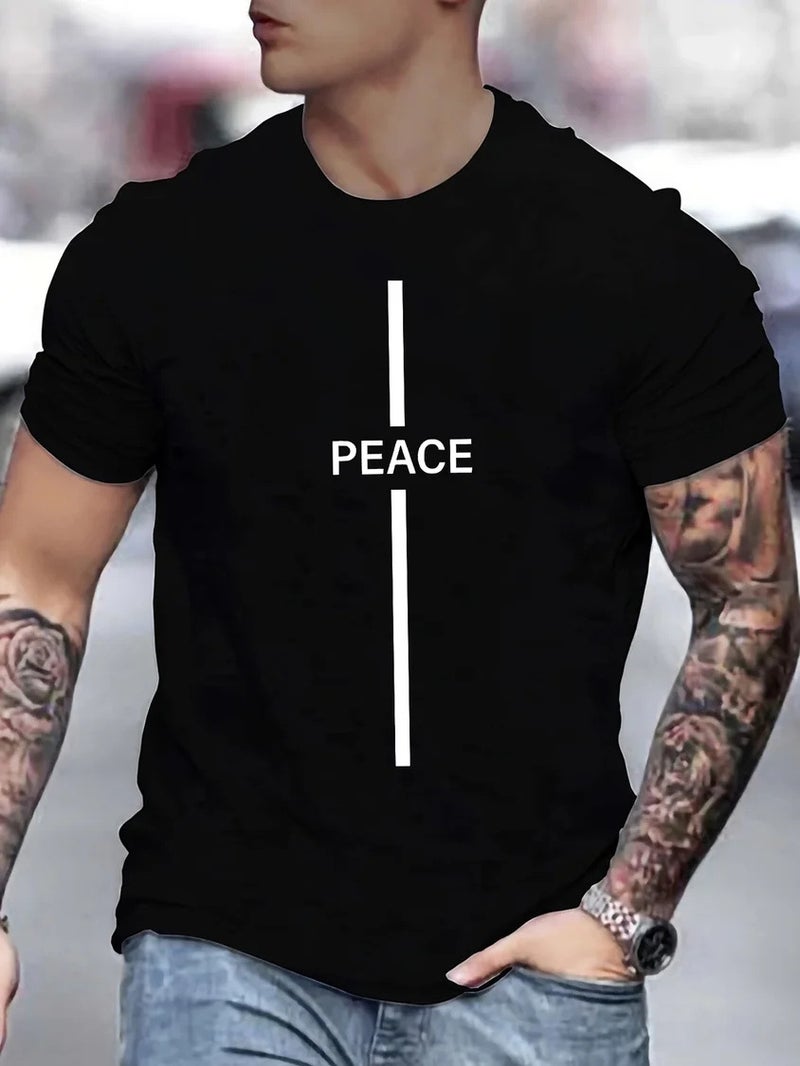 Foreign Trade Cross-border European and American European Code plus size Men's Peaceful Funny Graphic Printing Loose Casual Round Neck Cotton T-Shirt - Image 2