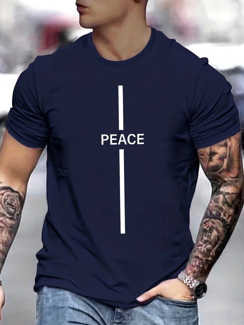 Foreign Trade Cross-border European and American European Code plus size Men's Peaceful Funny Graphic Printing Loose Casual Round Neck Cotton T-Shirt - Image 5