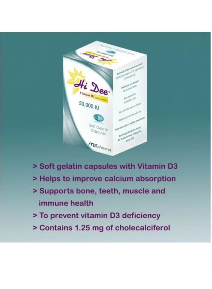 ms pharma Hi Dee Vitamin D3 50000 IU Soft Gelatin Capsules 8's - Image 2