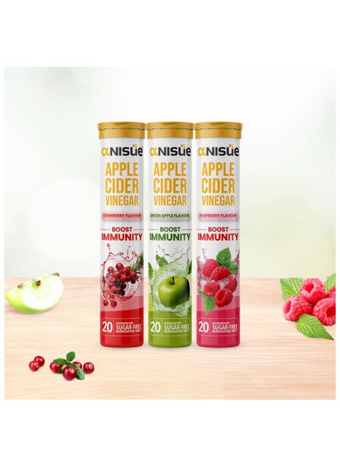 Apple cider vinegar MIX PACK OF 3, Green Apple, Cranberry, Raspberry Flavour 60 Effervescent Tablets Pack Of 3 - 60 Tablets