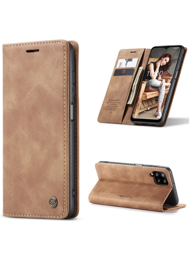 CaseMe Samsung Galaxy A12 4G/5G/M12 Case Wallet Case Book Folding Flip Folio Case with Magnetic Kickstand Card Slots Protective Cover - Brown - Image 1