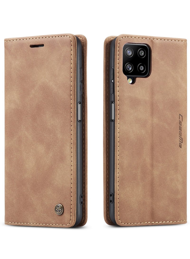 CaseMe Samsung Galaxy A12 4G/5G/M12 Case Wallet Case Book Folding Flip Folio Case with Magnetic Kickstand Card Slots Protective Cover - Brown - Image 2