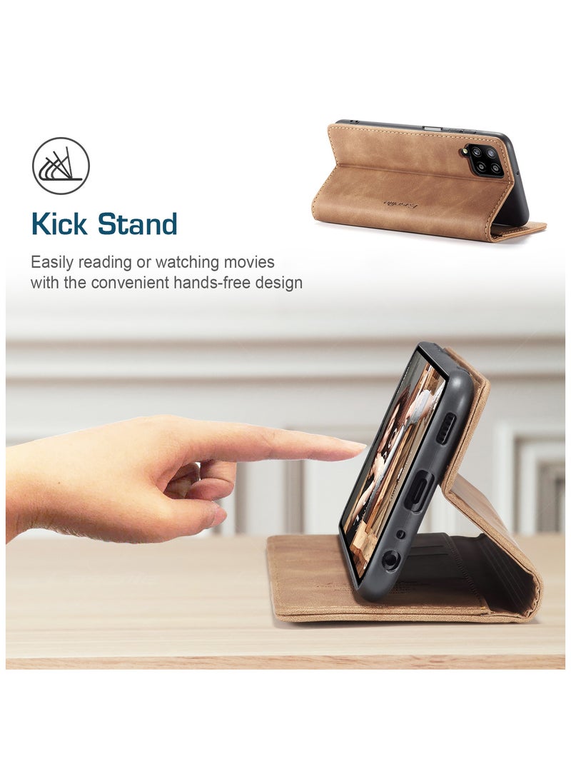 CaseMe Samsung Galaxy A12 4G/5G/M12 Case Wallet Case Book Folding Flip Folio Case with Magnetic Kickstand Card Slots Protective Cover - Brown - Image 5