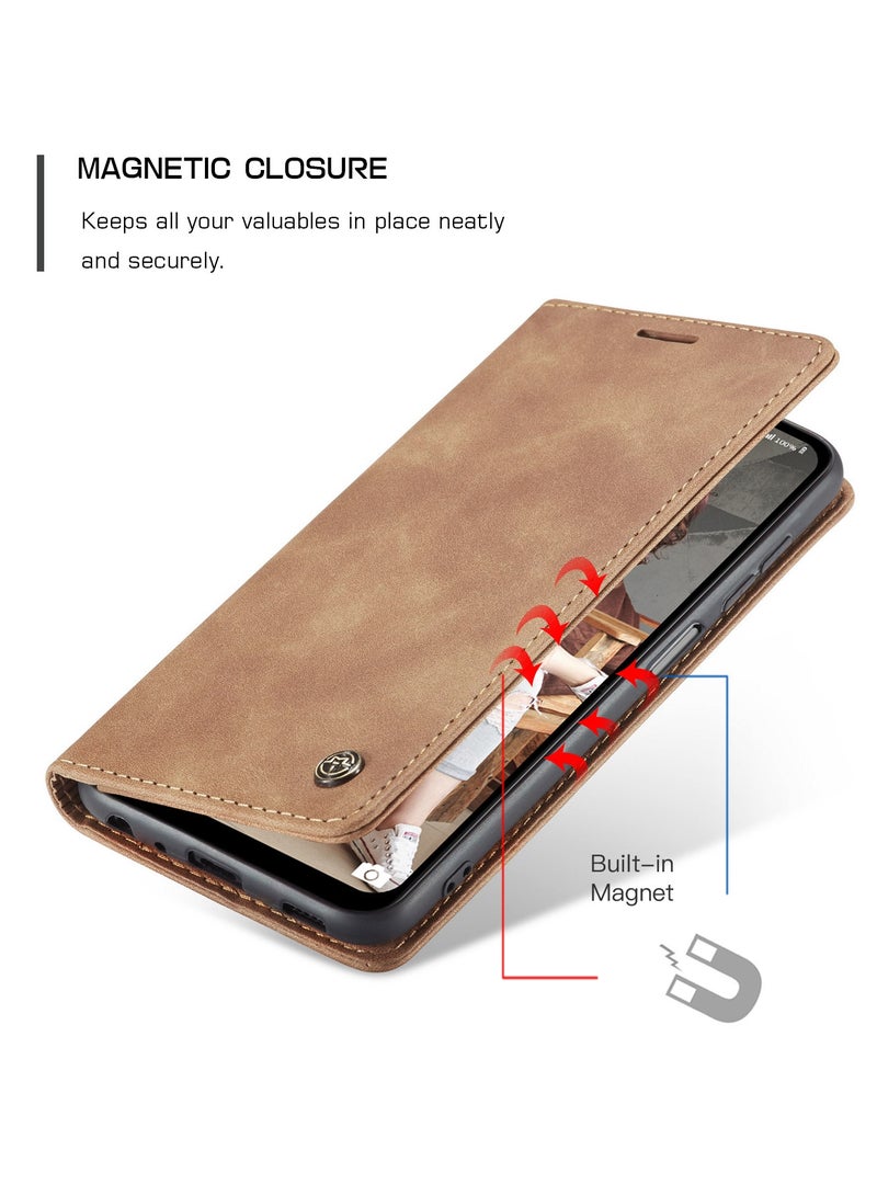 CaseMe Samsung Galaxy A12 4G/5G/M12 Case Wallet Case Book Folding Flip Folio Case with Magnetic Kickstand Card Slots Protective Cover - Brown - Image 4