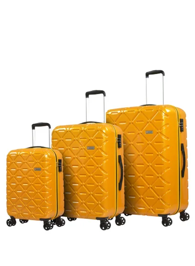 eminent Wheeled Unisex Hard Shell Trolley Luggage Set of 3 Makrolon Lightweight 4 Quiet 360° Double Spinner Wheel Suitcase with TSA lock KG18 Sunset Yellow