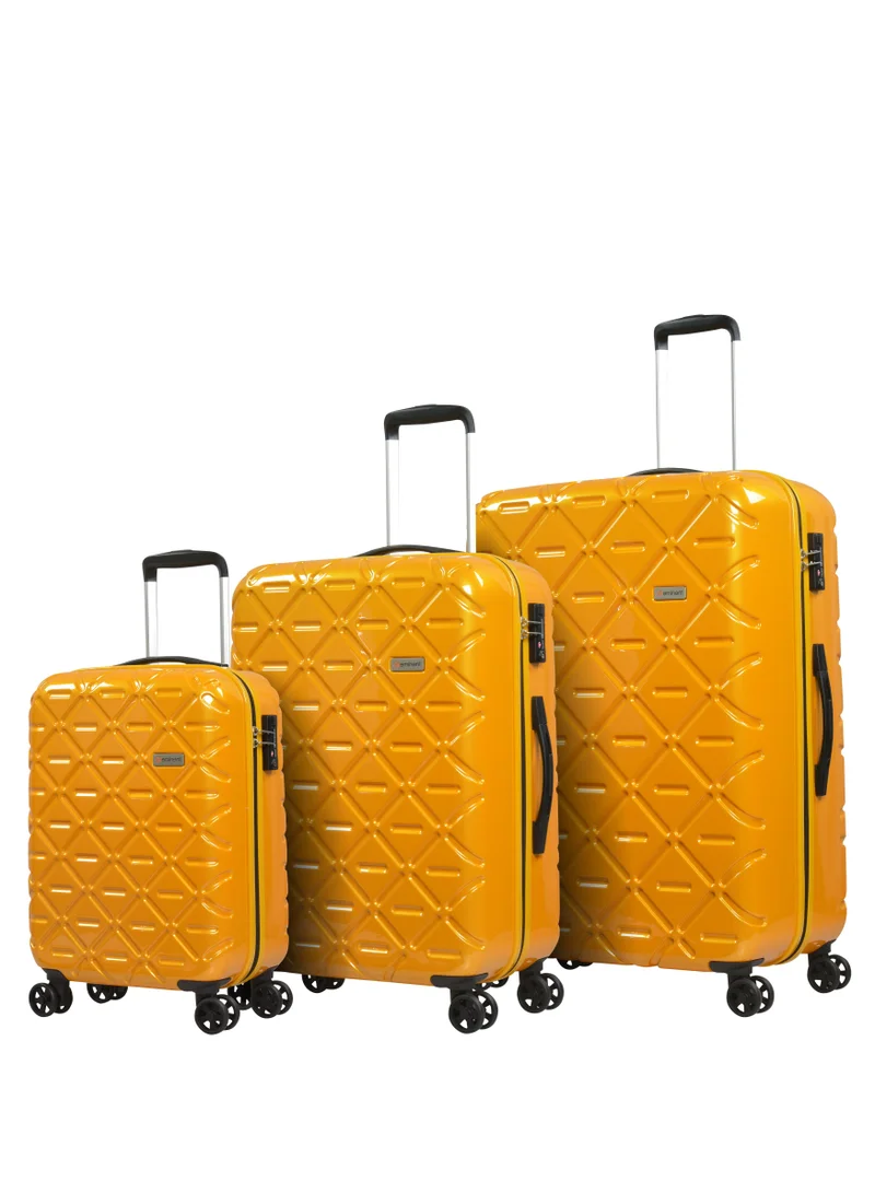 eminent Wheeled Unisex Hard Shell Trolley Luggage Set of 3 Makrolon Lightweight 4 Quiet 360° Double Spinner Wheel Suitcase with TSA lock KG18 Sunset Yellow