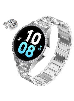 DEALELE Bands Compatible with Samsung Galaxy Watch 5/4 44mm, 20mm Slim Bling Rhinestone Diamond Metal Strap with Protective Case Replacement Bracelet and Watch Cover for Women Men (44mm, Silver)  - Image 2