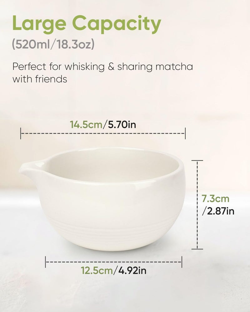 Joiish Matcha Bowl and Whisk Holder Set  Ceramic Tea Bowl and Whisk Stand  Matcha Tea Mixing Bowl with Spout (18 Ounce)  Whisk Rest  Ivory White - Image 4
