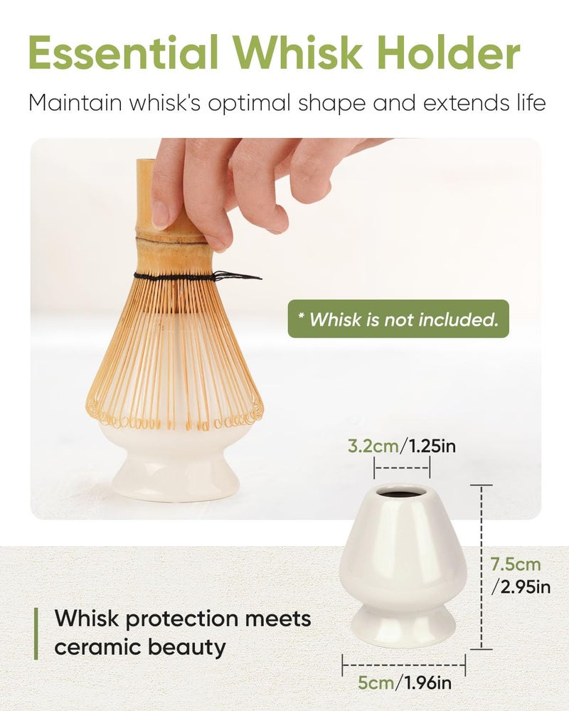 Joiish Matcha Bowl and Whisk Holder Set  Ceramic Tea Bowl and Whisk Stand  Matcha Tea Mixing Bowl with Spout (18 Ounce)  Whisk Rest  Ivory White - Image 5