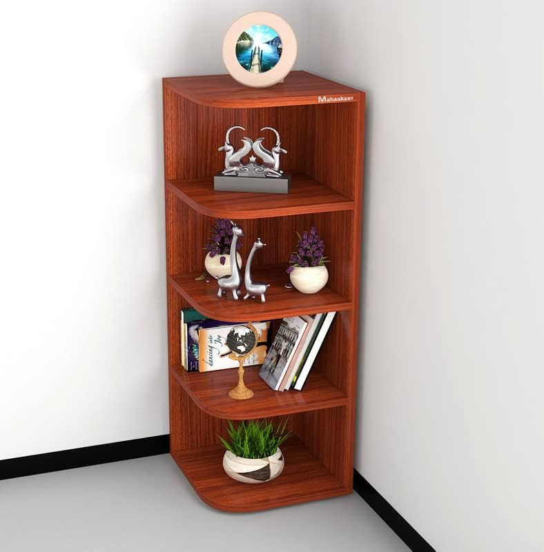 Mahaakaay Mahaakaay Esta Engineered Wood Corner Stand Display Rack Shelves Tier Color Classic Walnut 