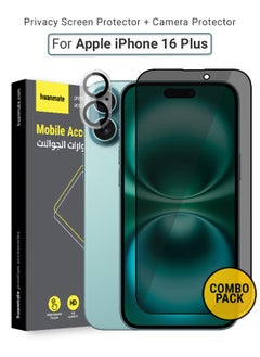 huanmate 2 in 1 Apple iPhone 16 Plus Protection Pack - Anti-Peeping Privacy Glass Screen Protector & Camera Lens Protector, Premium Edge-to-Edge, High Transparency, Anti-Explosion, Easy Installation  - Image 1