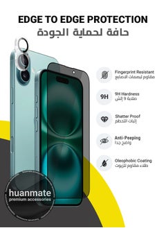 huanmate 2 in 1 Apple iPhone 16 Plus Protection Pack - Anti-Peeping Privacy Glass Screen Protector & Camera Lens Protector, Premium Edge-to-Edge, High Transparency, Anti-Explosion, Easy Installation  - Image 2